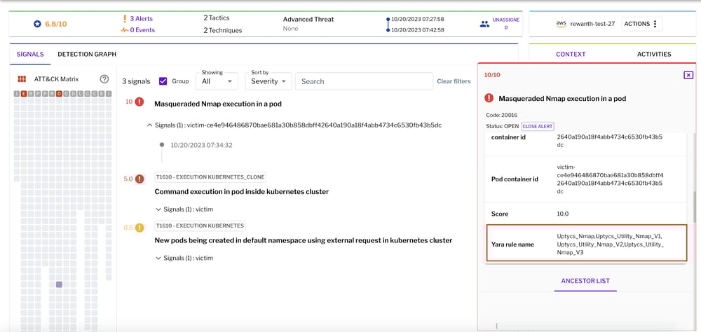 Figure 4 - YARA rule scan being performed to discover masqueraded nmap execution